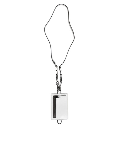 Dolce & Gabbana Weißes Kalbsleder Lanyard Logo Kartenhalter Brieftasche