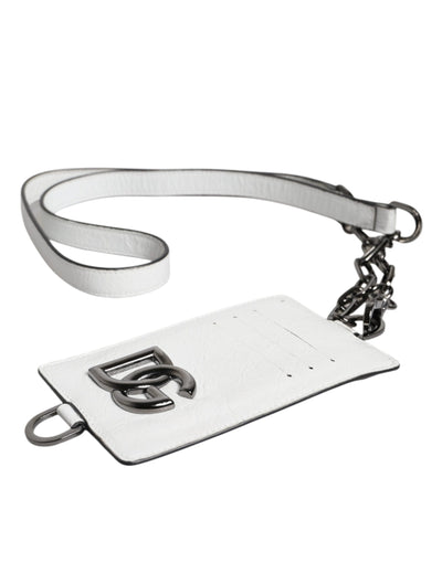 Dolce & Gabbana Weißes Kalbsleder Lanyard Logo Kartenhalter Brieftasche