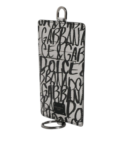 Dolce & Gabbana Weißes Leder Lanyard Logo Druck Kartenhalter Brieftasche