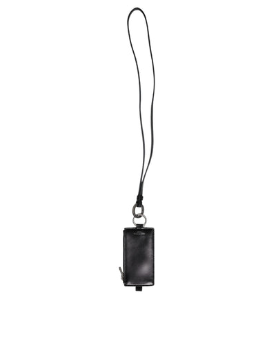 Dolce & Gabbana Schwarzes Pferd Leder Lanyard Logo Kartenhalter Brieftasche