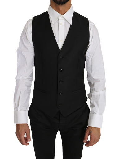 Dolce & Gabbana Schwarze Weste aus fester Wolle und Seide