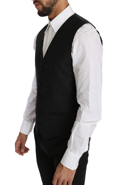 Dolce & Gabbana Schwarze Weste aus fester Wolle und Seide