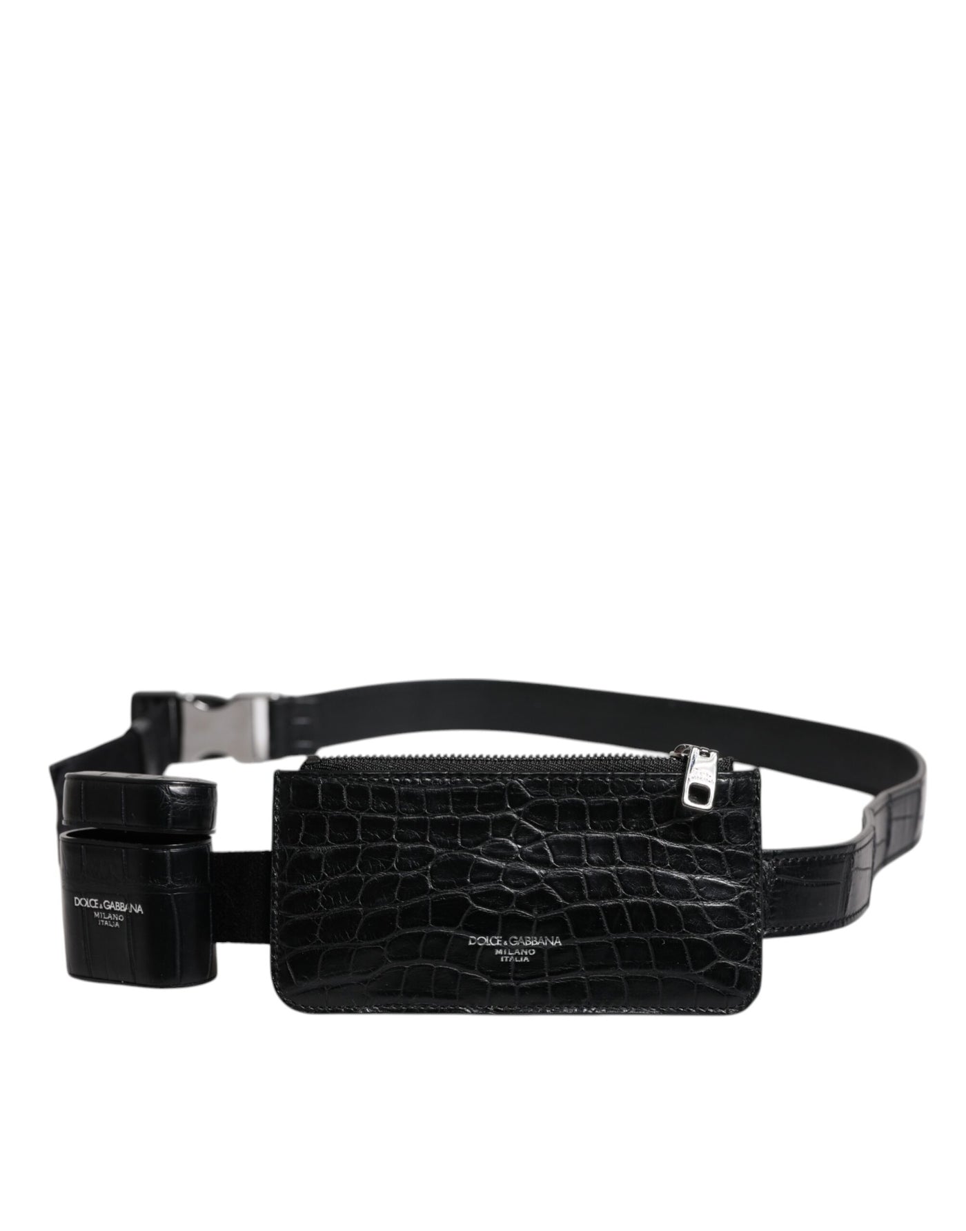 Dolce & Gabbana Schwarzes Alligatorleder Airpods Fall Münze Geldbeutel Brieftasche
