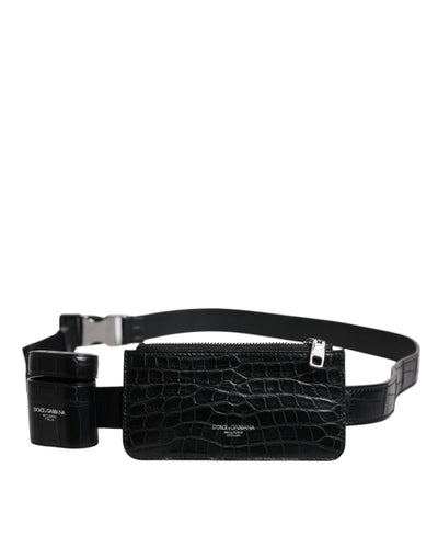 Dolce & Gabbana Schwarzes Alligatorleder Airpods Fall Münze Geldbeutel Brieftasche