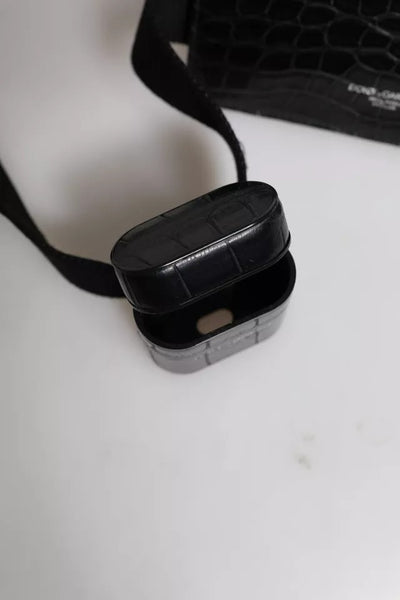 Dolce & Gabbana Schwarzes Alligatorleder Airpods Fall Münze Geldbeutel Brieftasche