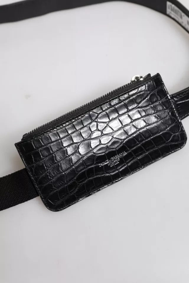 Dolce & Gabbana Schwarzes Alligatorleder Airpods Fall Münze Geldbeutel Brieftasche