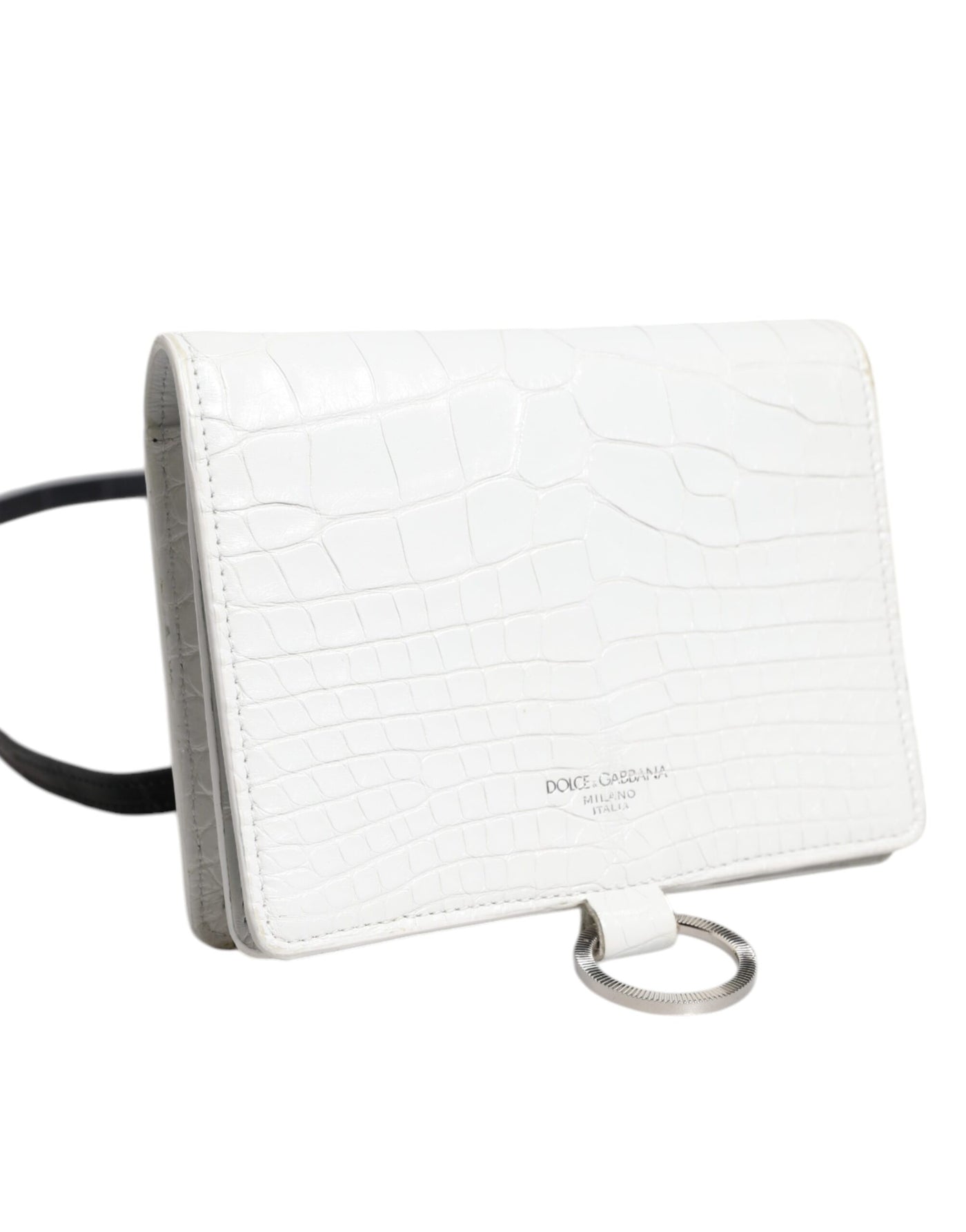 Dolce & Gabbana Weiß Blau Leder Bifold Crossbody Sling Geldbörse