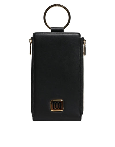 Dolce & Gabbana Schwarzes Leder Logo Plaque Halsband Karte Münze Brieftasche