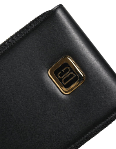 Dolce & Gabbana Schwarzes Leder Logo Plaque Halsband Karte Münze Brieftasche