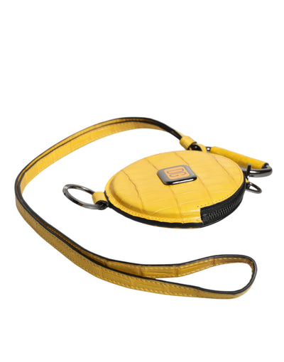 Dolce & Gabbana Gelbes rundes Leder DG Logo Münzgeldbörse Lanyard Wallet