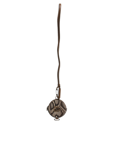 Dolce & Gabbana Braunes rundes Leder DG Logo Münzgeldbörse Lanyard Wallet