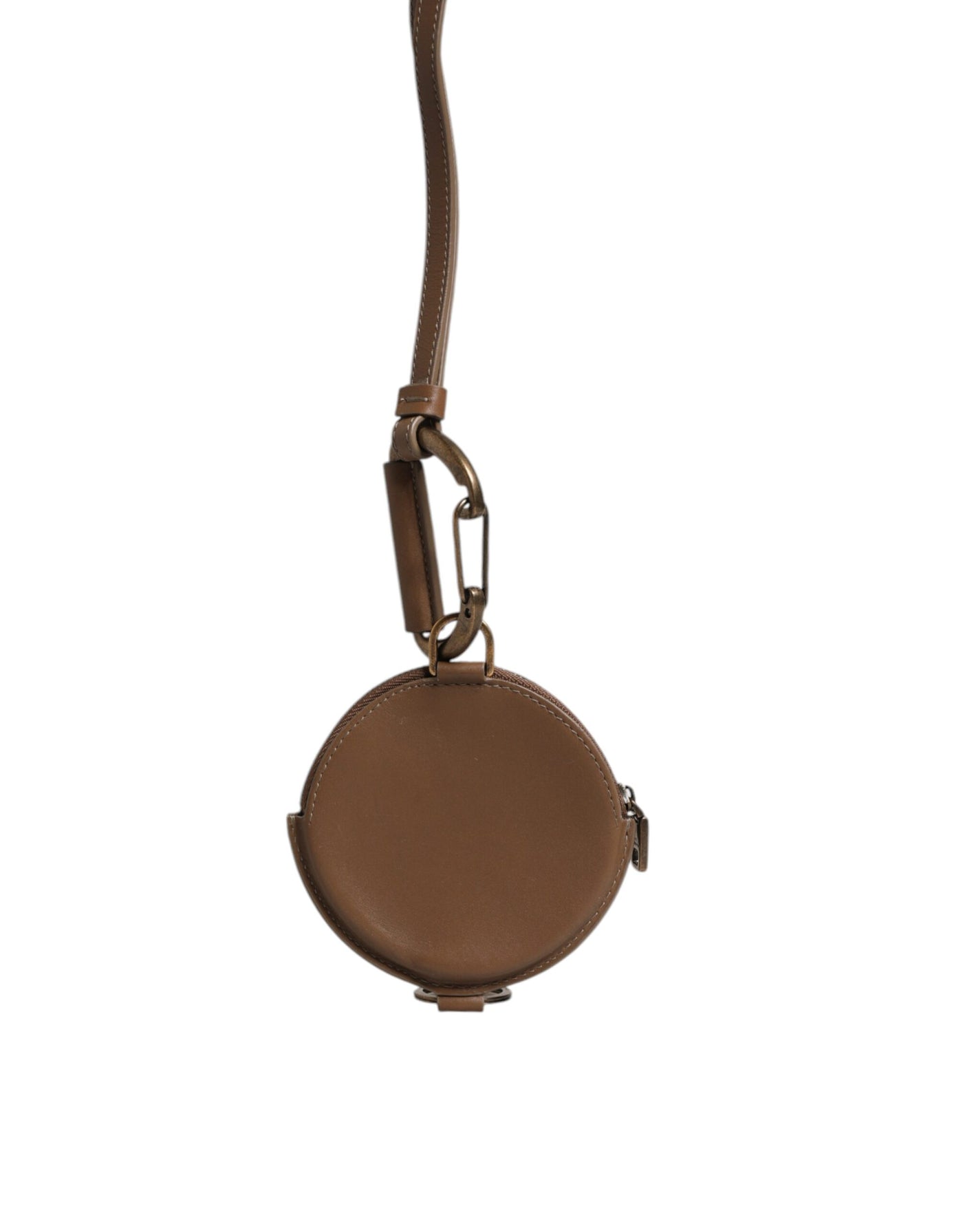 Dolce & Gabbana Braunes rundes Leder DG Logo Münzgeldbörse Lanyard Wallet