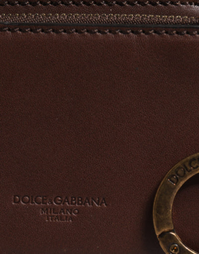 Dolce & Gabbana Braunes Leder Zip Logo Schlüsselanhänger Münzgeldbörse Schlüsselanhänger Geldbörse