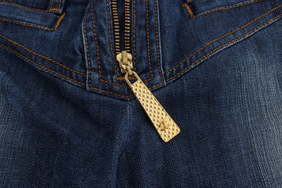 Cavalli Blau gewaschene Baumwoll-Stretch-Jeans mit Stiefelschnitt