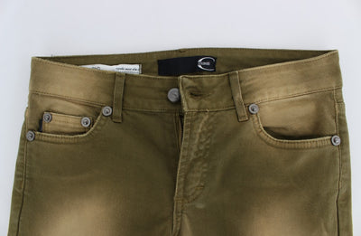 Cavalli Grün gewaschene Slim Fit Cotton Stretch Jeans