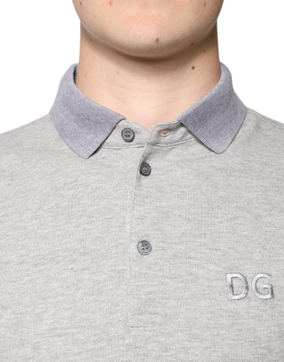 Dolce & Gabbana Graues Kurzarm-Polo-T-Shirt mit Kragen für Männer