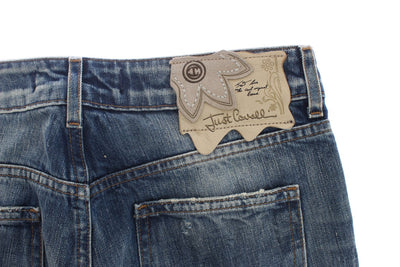 Cavalli Blaue Waschung Zerrissene Baumwolle Straight Fit Jeans