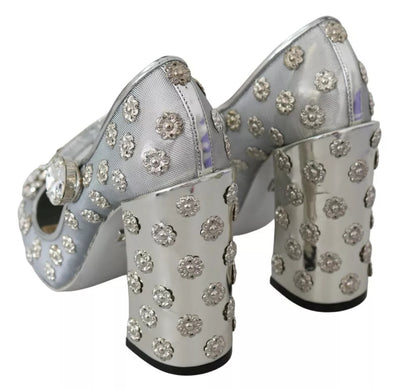 Dolce & Gabbana Silber Kristall Nieten Absätze Mary Janes Pumps Schuhe