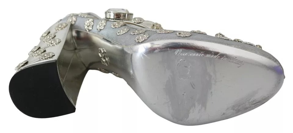 Dolce & Gabbana Silber Kristall Nieten Absätze Mary Janes Pumps Schuhe