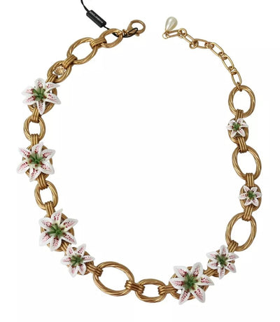 Dolce & Gabbana Gold Messing Übergröße Kette LILY Blumen Halskette
