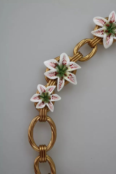Dolce & Gabbana Gold Messing Übergröße Kette LILY Blumen Halskette