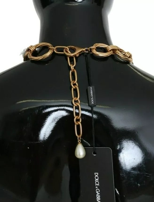 Dolce & Gabbana Gold Messing Übergröße Kette LILY Blumen Halskette