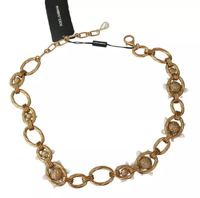 Dolce & Gabbana Gold Messing Übergröße Kette LILY Blumen Halskette