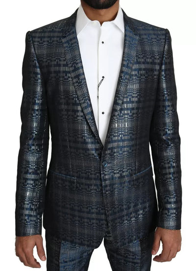 Dolce & Gabbana Blau Silber Glänzend 2 Stück Slim GOLD Anzug
