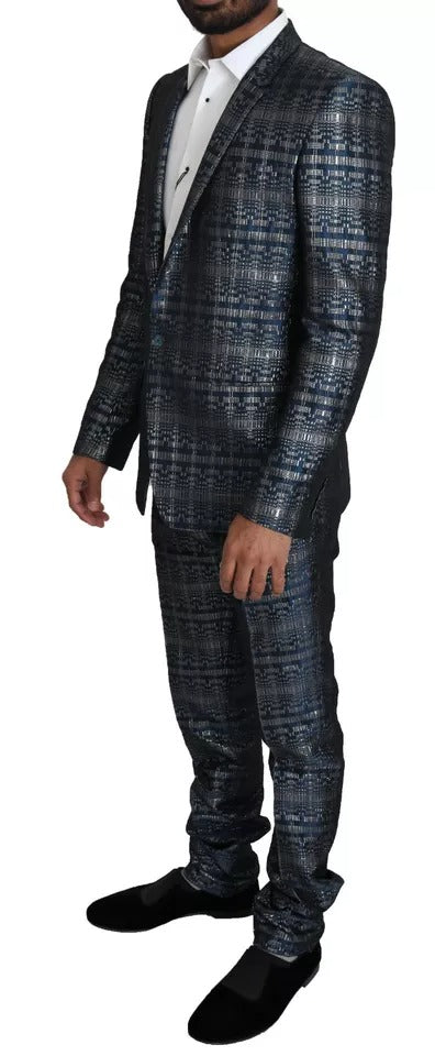 Dolce & Gabbana Blau Silber Glänzend 2 Stück Slim GOLD Anzug