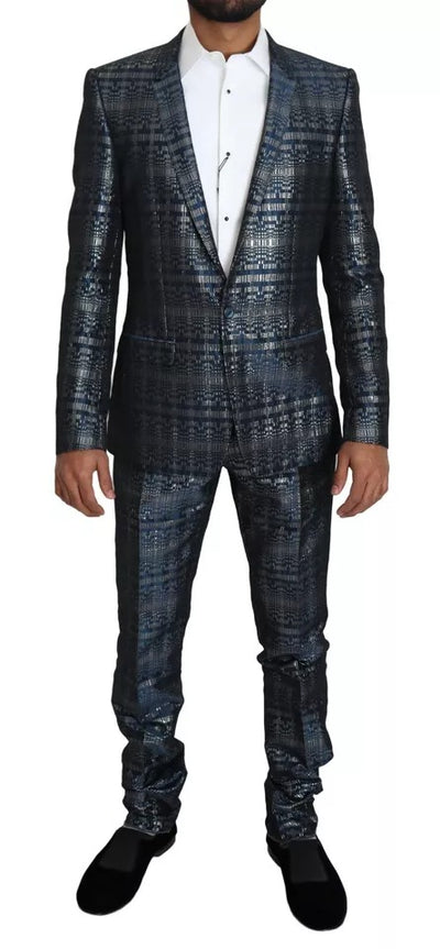 Dolce & Gabbana Blau Silber Glänzend 2 Stück Slim GOLD Anzug