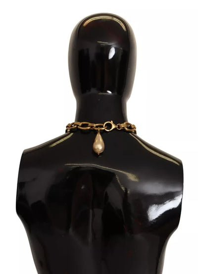 Dolce & Gabbana Gold-Messing-Kette Kristall-Perlen-Leopard-Anhänger-Halskette