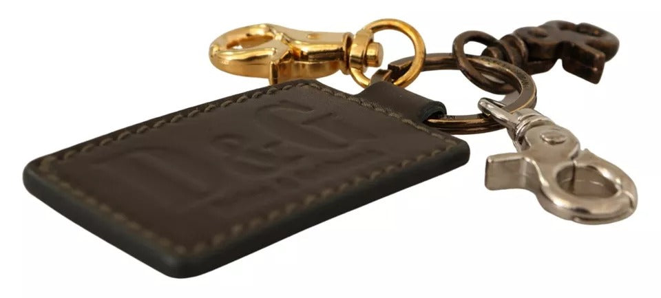Dolce & Gabbana Grünes Leder D&G Logo Metall Ring Haken Schlüsselanhänger Schlüsselanhänger