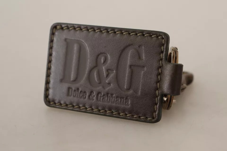 Dolce & Gabbana Grünes Leder D&G Logo Metall Ring Haken Schlüsselanhänger Schlüsselanhänger