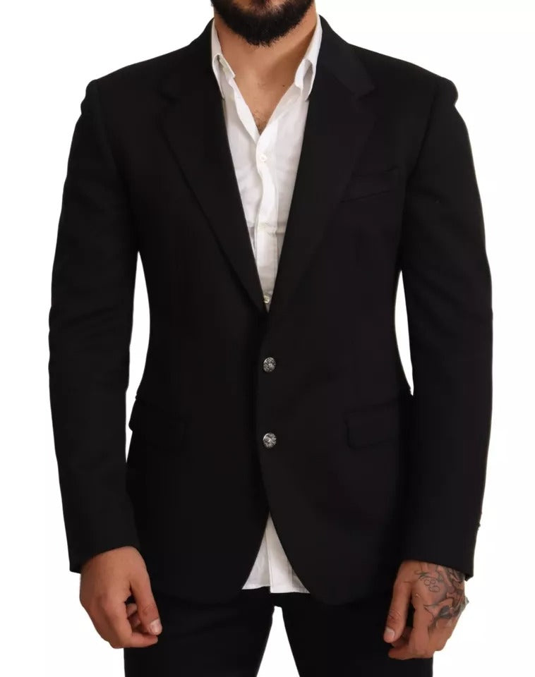 Dolce & Gabbana Schwarzer Baumwolle Slim Fit Mantel Blazer Jacke