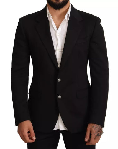 Dolce & Gabbana Schwarzer Baumwolle Slim Fit Mantel Blazer Jacke