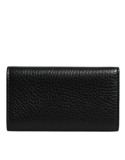 Dolce & Gabbana Schwarzes Leder Gold Metall Logo Plaque Trifold Schlüsselanhänger
