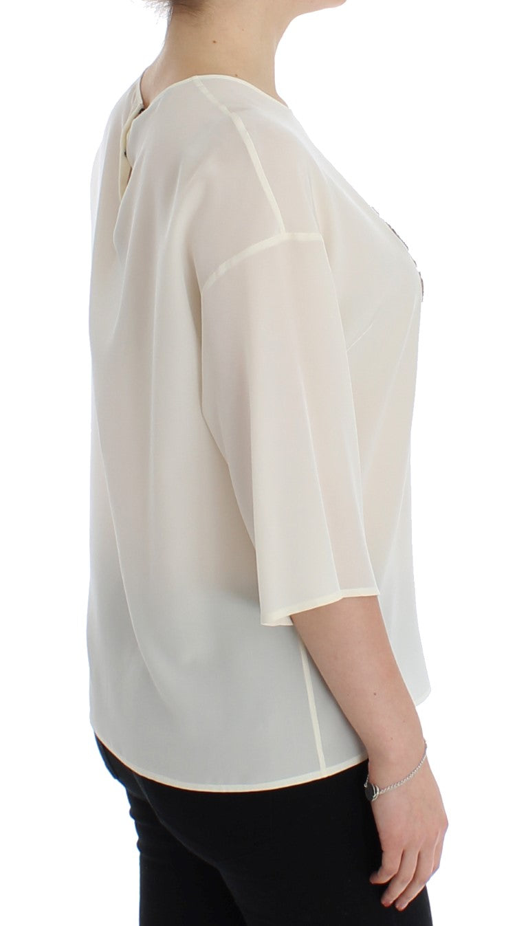 Dolce & Gabbana Weiße Pailletten-Schlüssel-Seidenbluse T-shirt Top