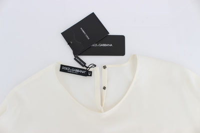 Dolce & Gabbana Weiße Pailletten-Schlüssel-Seidenbluse T-shirt Top