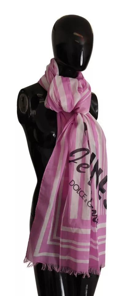 Dolce & Gabbana Rosa-weiß gestreifter Wickelschal aus Baumwolle
