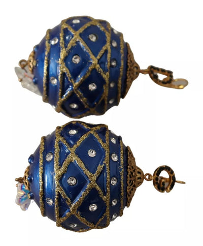 Dolce & Gabbana Gold Messing Blau Weihnachtskugel Kristall Hakenschmuck Ohrringe
