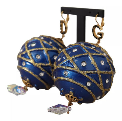 Dolce & Gabbana Gold Messing Blau Weihnachtskugel Kristall Hakenschmuck Ohrringe