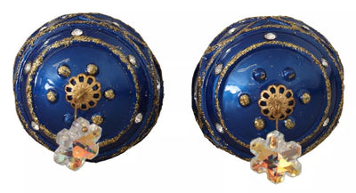 Dolce & Gabbana Gold Messing Blau Weihnachtskugel Kristall Hakenschmuck Ohrringe