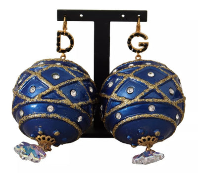 Dolce & Gabbana Gold Messing Blau Weihnachtskugel Kristall Hakenschmuck Ohrringe
