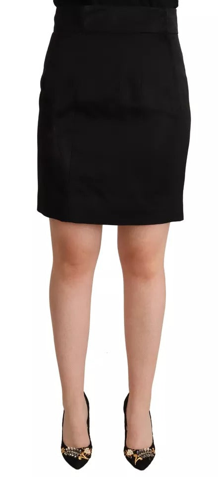 Dolce & Gabbana Schwarzer Seidenrock mit hoher Taille und Mini-Bleistiftschnitt