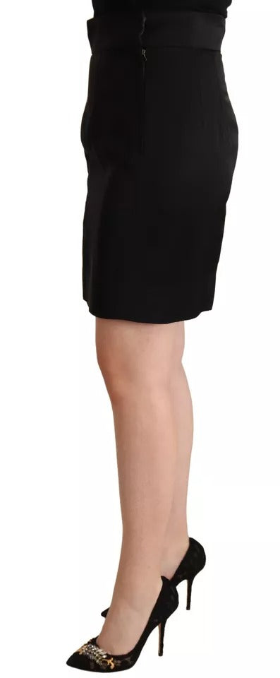 Dolce & Gabbana Schwarzer Seidenrock mit hoher Taille und Mini-Bleistiftschnitt
