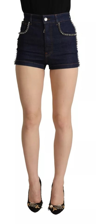 Dolce & Gabbana Dunkelblaue verschönerte Denim Hot Pants Shorts