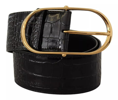 Dolce & Gabbana Schwarzer breiter Gürtel aus geprägtem Leder mit goldener Metallschnalle