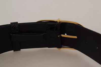Dolce & Gabbana Schwarzer breiter Gürtel aus geprägtem Leder mit goldener Metallschnalle