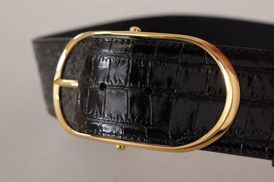 Dolce & Gabbana Schwarzer breiter Gürtel aus geprägtem Leder mit goldener Metallschnalle