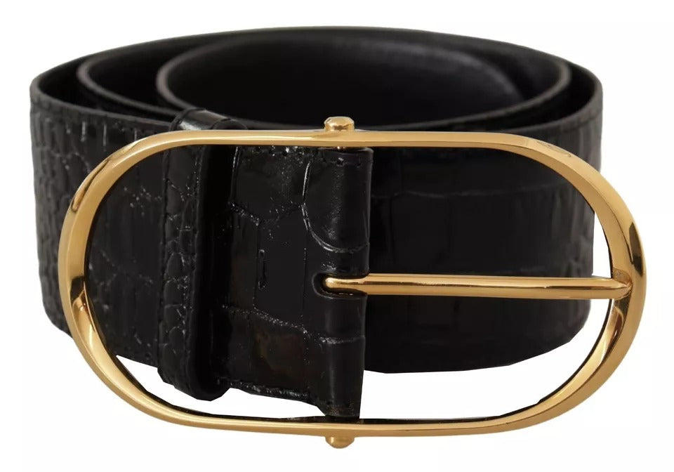 Dolce & Gabbana Schwarzer breiter Gürtel aus geprägtem Leder mit goldener Metallschnalle